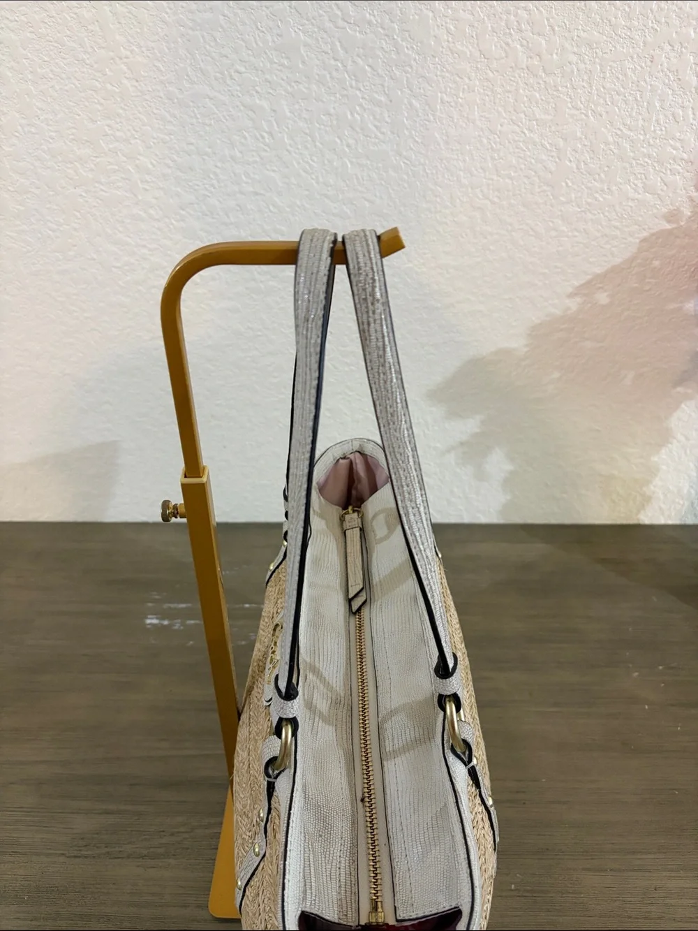 COACH ALEXANDRA PYTHON STRAW TOTE BAG F21959 CREAM/TAN